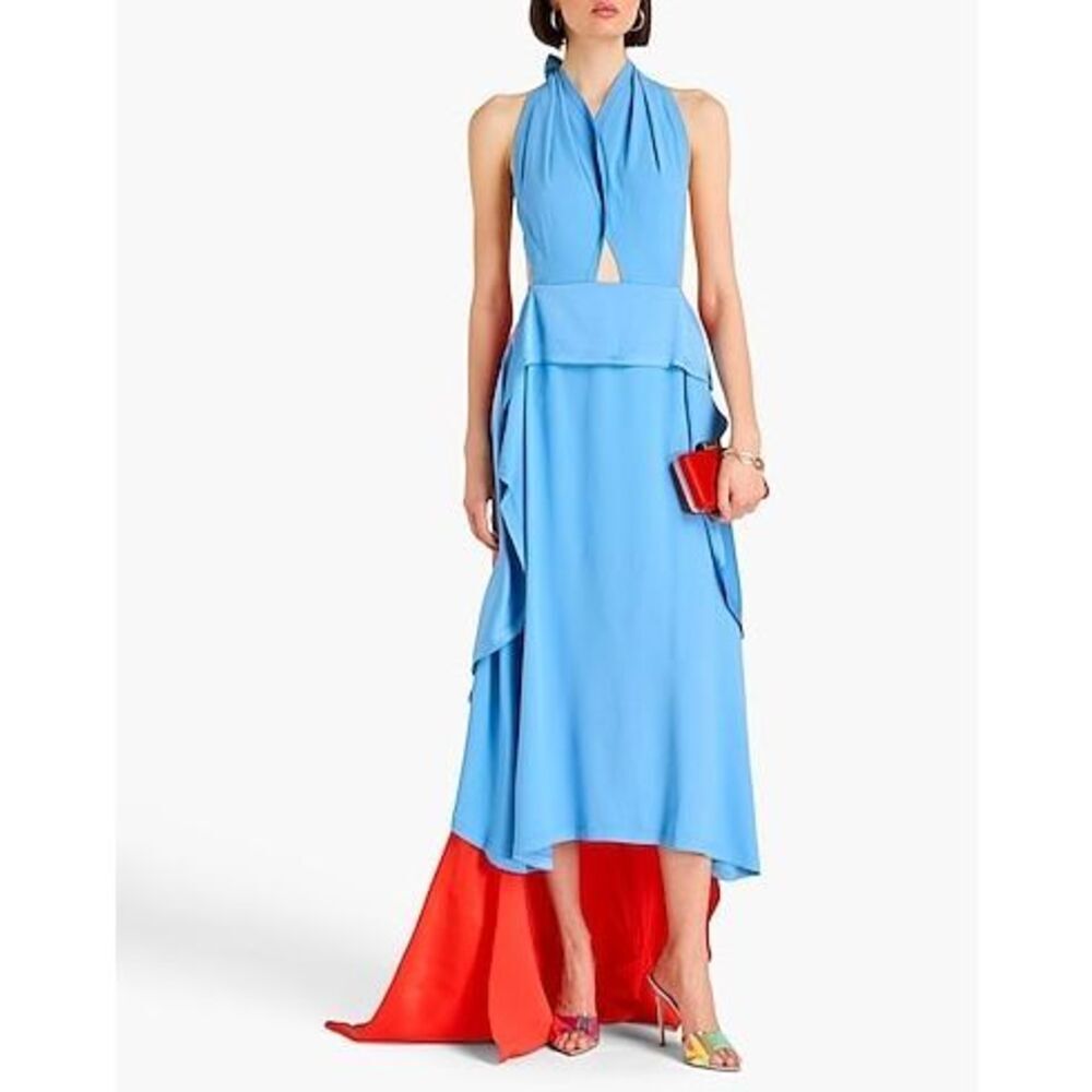 Victoria Beckham Womens Colorblock Circle Draped Dress Blue & Orange Size 4 - Picture 2 of 13